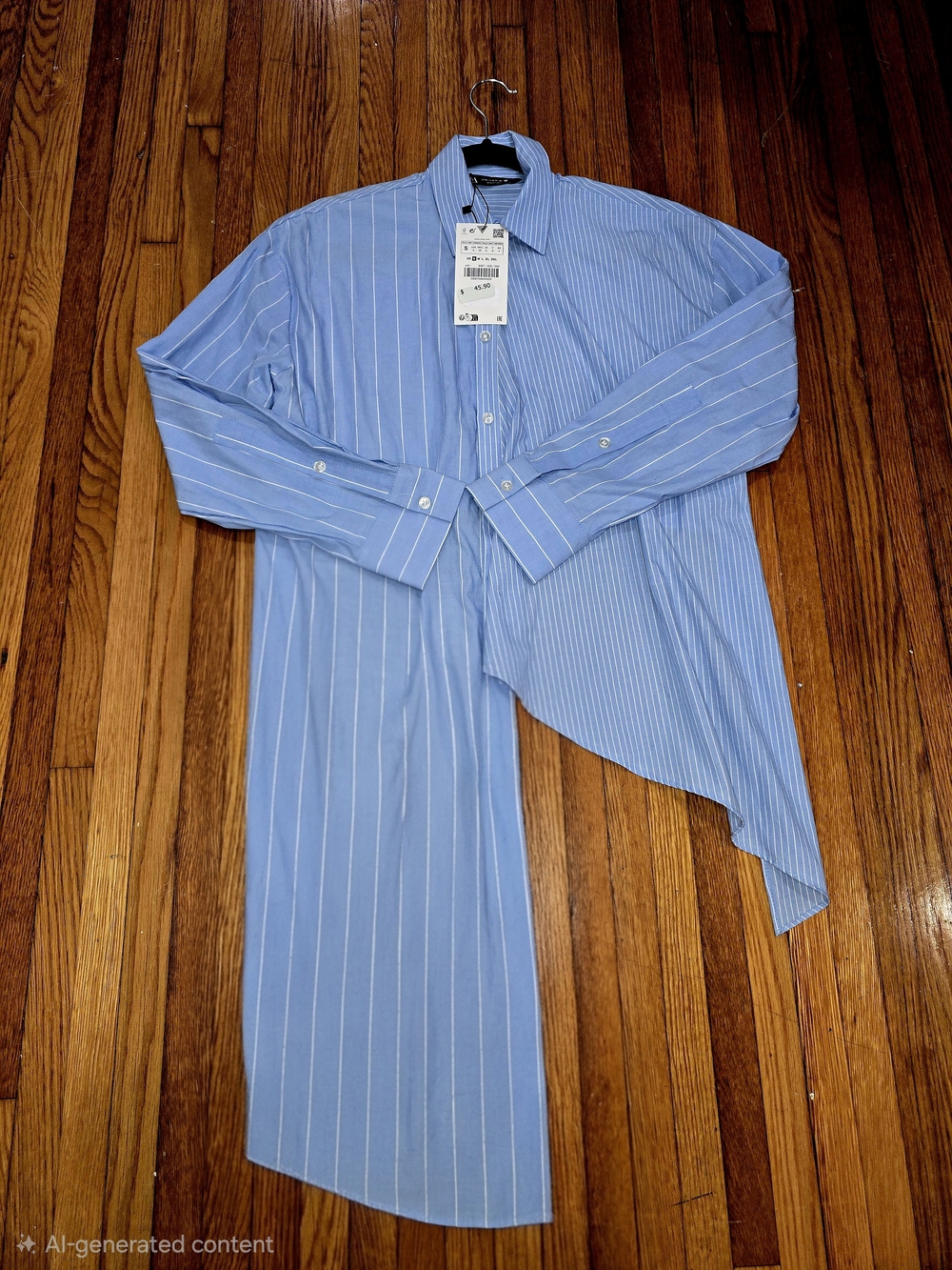 Zara Blue & White Striped Asymmetric Button-Down Shirt